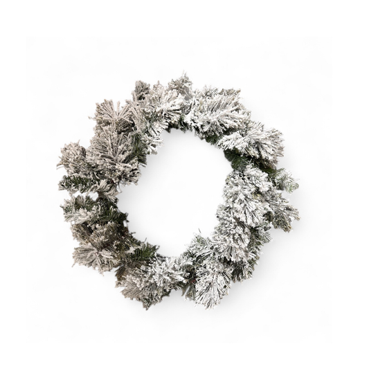 22" White PVC Mix Pine Wreath with Gold Tinsel – Flocked Artificial Holiday Wreath-STK22014 Sims Pottery