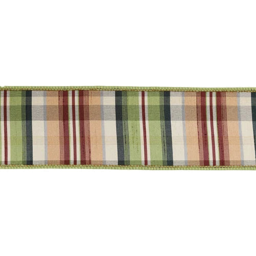 Green Tan Plaid Wired Ribbon | Dupioni Backing Fall Ribbon | 2.5" x 10yd-5600W-570-63E LA Ribbons