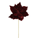 20" Velvet Poinsettia Stems | Holiday Floral Picks | Available in Green, Burgundy, Royal Blue, Midnight Blue Direct Export