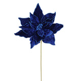 20" Velvet Poinsettia Stems | Holiday Floral Picks | Available in Green, Burgundy, Royal Blue, Midnight Blue Direct Export