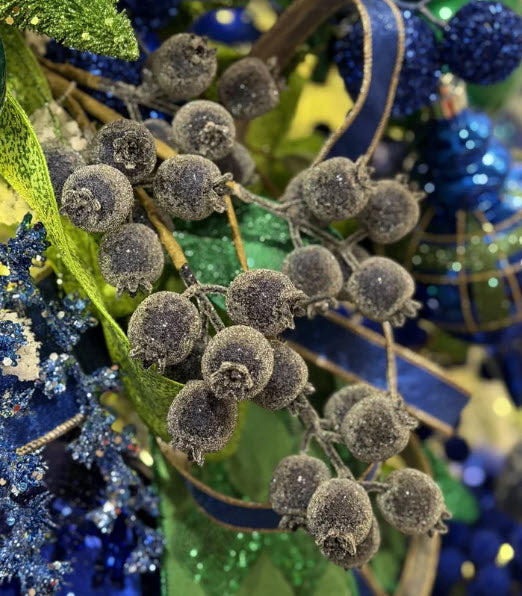 Blue Berry Spray | Iced Glitter Christmas Berry Pick | 21" Spray-255729 Direct Export