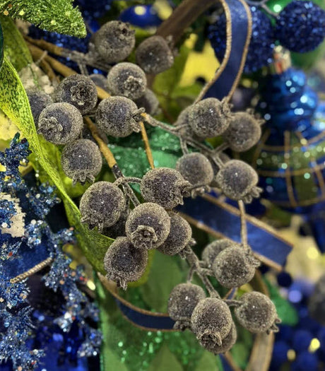 Blue Berry Spray | Iced Glitter Christmas Berry Pick | 21" Spray-255729 Direct Export