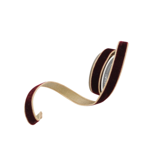1"x10yd Farrisilk 2-Tone Velvet Wired Ribbon Burgundy/Gold – Luxury Holiday Ribbon-RK130-08 Farrisilk