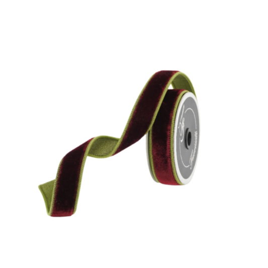 1"x10yd Farrisilk 2-Tone Velvet Wired Ribbon Burgundy/Olive – Luxury Holiday Ribbon-RK130-05 Farrisilk