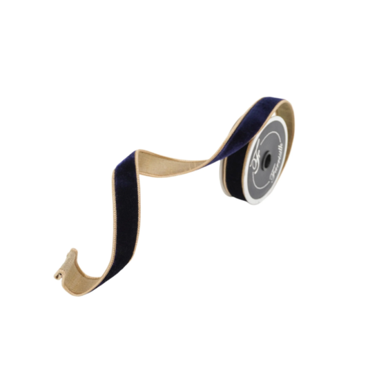 1"x10yd Farrisilk 2-Tone Velvet Wired Ribbon Navy/Gold – Luxury Holiday Ribbon-RK130-11 Farrisilk