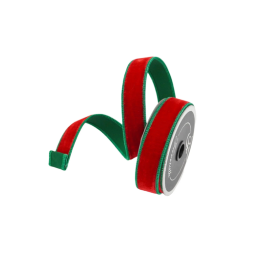 1"x10yd Farrisilk 2-Tone Velvet Wired Ribbon Red/Green – Luxury Holiday Ribbon-RK130-01 Farrisilk