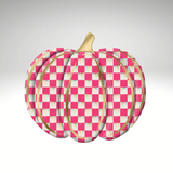 Metal Checkered Pumpkin – 12"x11" Embossed Pink & White Plaid Fall Decor with Gold Accents-MD165911 Craig Bachman