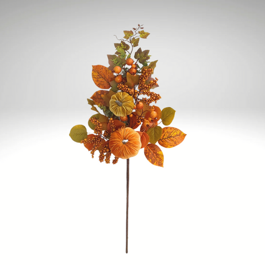 30" Fall Pumpkin Berry Leaf Spray – Velvet Pumpkins for Autumn Decor-85297 Golden Bell