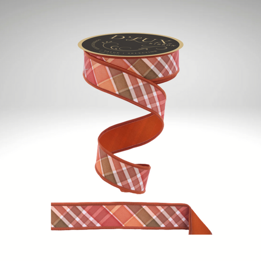 D'Lux 1.5" x 10yd Fall Plaid Wired Ribbon – Multi-Colored Fused Ivory, Wired Edge Ribbon-LX1110RT Craig Bachman