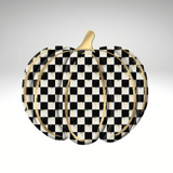 Metal Checkered Pumpkin – 12"x11" Embossed Black & White Plaid Fall Decor with Gold Accents-MD165902 Craig Bachman