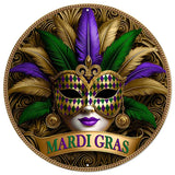 Mardi Gras Mask Sign | Gilded Metal Wall Decor | 12" Round Sign-MD1761 Craig Bachman