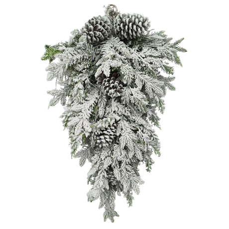 Artificial Flocked Pine and Cedar Teardrop Swag Base — 30 Inch Christmas Swag Base-85928 Golden Bell