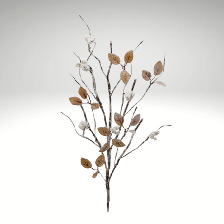 31" Snow Iced Glitter Branch – Winter Chalet Brown Leaf Holiday Spray-MTX73486 Regency