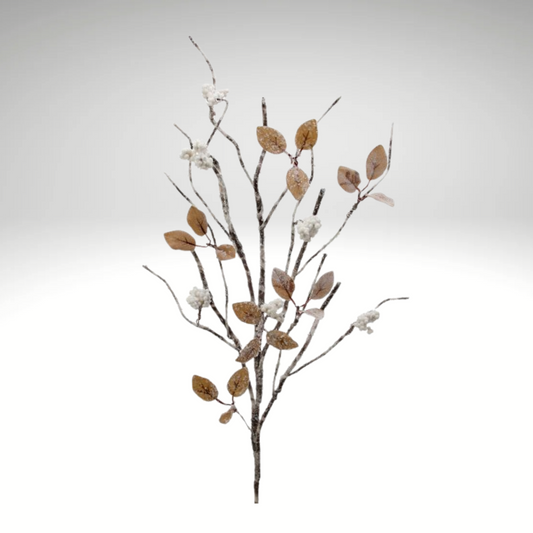 31" Snow Iced Glitter Branch – Winter Chalet Brown Leaf Holiday Spray-MTX73486 Regency