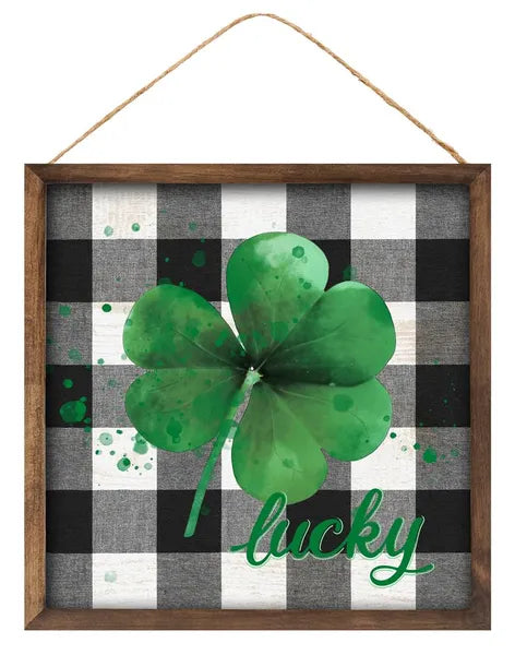 Lucky Shamrock Sign 10 Inch St Patrick’s Day Buffalo Check Decor-AP8741 Craig Bachman