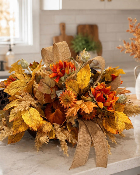 Fall Sunflower Centerpiece — 18 Inch Pumpkin Autumn Arrangement with Burlap Bow TCT Crafts