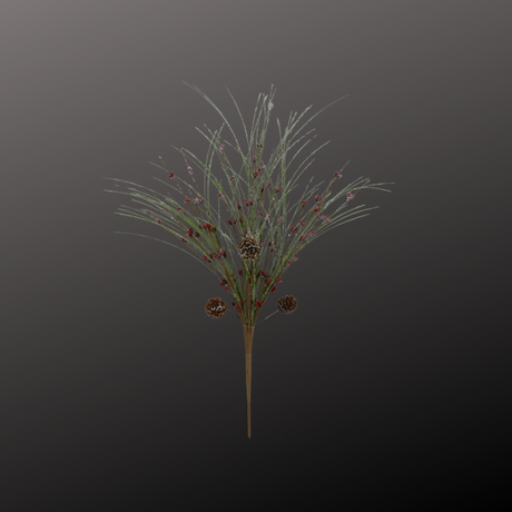 21" Iced Pine Berry Bush – Faux Greenery with Pinecones & Red Berries Golden Bell