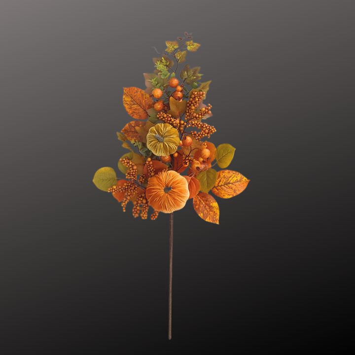30" Fall Pumpkin Berry Leaf Spray – Velvet Pumpkins for Autumn Decor-85297 Golden Bell