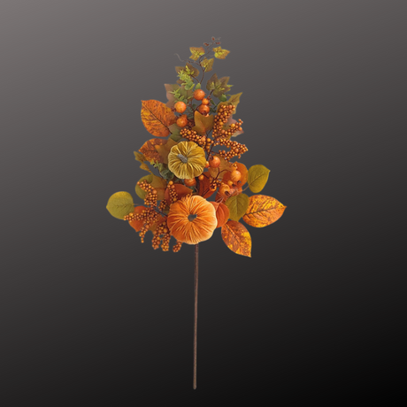 30" Fall Pumpkin Berry Leaf Spray – Velvet Pumpkins for Autumn Decor-85297 Golden Bell
