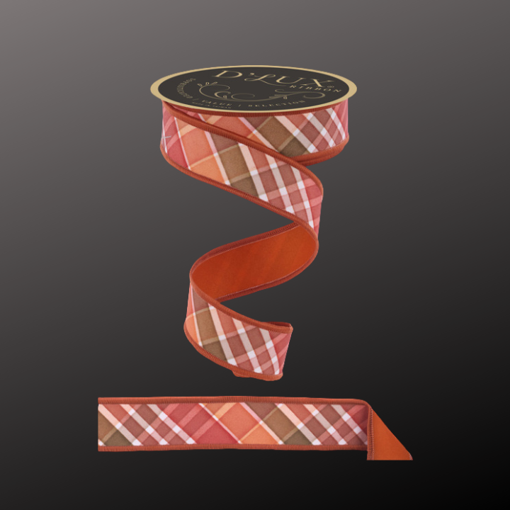 D'Lux 1.5" x 10yd Fall Plaid Wired Ribbon – Multi-Colored Fused Ivory, Wired Edge Ribbon-LX1110RT Craig Bachman