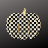Metal Checkered Pumpkin – 12"x11" Embossed Black & White Plaid Fall Decor with Gold Accents-MD165902 Craig Bachman
