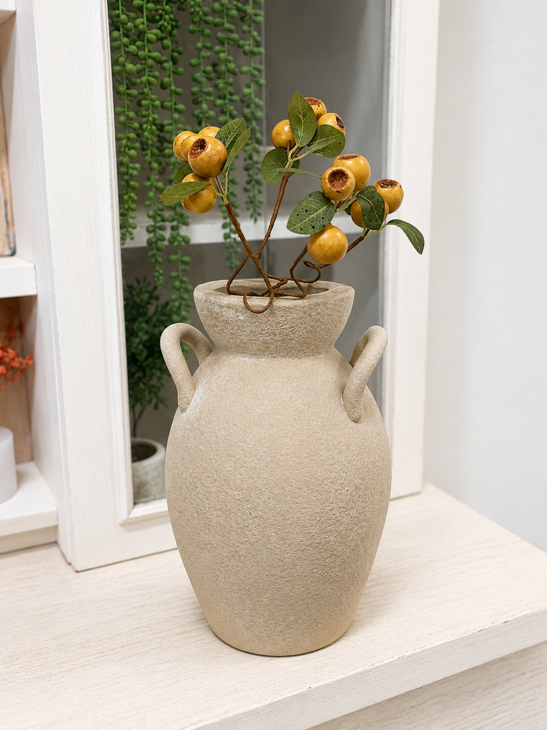 Artificial Olive Pod Stem with Green Leaves — 19 Inch Neutral Wreath Supply-14251A-OL K & K Interiors