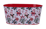 Holly Berry Bow Christmas Planter | Oval Metal Container | 10.25"L x 5.25"W-XC0227 Craig Bachman