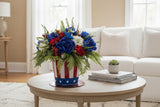 Patriotic 4th of July Floral Arrangement in Americana Metal Container TCT Crafts