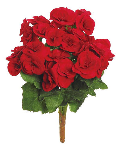 10'' Red Artificial Begonia Bush - Faux Floral Decor