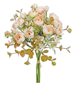 13" Blush Artificial Mini Ranunculus & Blossom Flower Bundle - Elegant Home Decor - Artificial Flowers for Arrangements (5499-BLS)