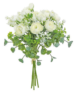 13" Cream Artificial Mini Ranunculus & Blossom Flower Bundle - Elegant Home Decor - Artificial Flowers for Arrangements (5499-C)