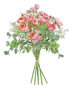 13" Pink Artificial Mini Ranunculus & Blossom Flower Bundle - Elegant Home Decor - Artificial Flowers for Arrangements (5499-P)