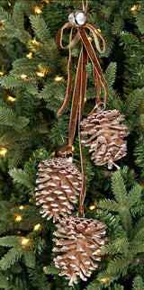Glittered Pinecone Trio Cluster | Champagne/Taupe Ornament with Bell | 19" Cluster Impressive Enterprises, Inc.