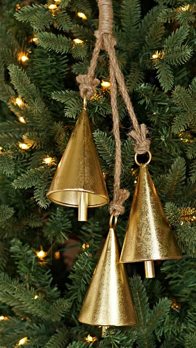 Shiny Gold Agogo Bell Cluster – 16" Rustic Christmas Hanging Bells with Jute Rope Impressive Enterprises, Inc.