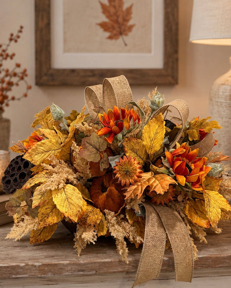 Fall Sunflower Centerpiece — 18 Inch Pumpkin Autumn Arrangement with Burlap Bow TCT Crafts