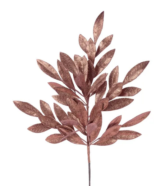 Copper Brown Glitter Bay Leaf Spray 23 Inch Stem-XS237062 Craig Bachman