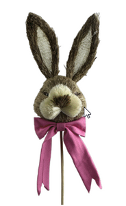 21'' Bunny Head with Pink Bow on Stick - Easter Craft Decoration-63534BT