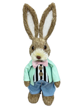 Load image into Gallery viewer, 12&#39;&#39; Styrofoam Bunny Decor - Mint Green Jacket &amp; Pink Bowtie -63808AQU