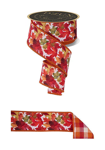 D'Lux Fall Maple Leaf Check Wired Ribbon | 2.5" x 10yd-LX6007C2 Craig Bachman