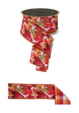 D'Lux Fall Maple Leaf Check Wired Ribbon | 2.5" x 10yd-LX6007C2 Craig Bachman
