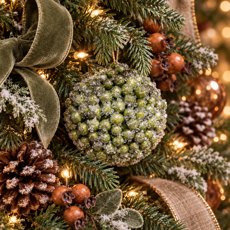 Iced Green Berry Ball Ornament | Glittered Christmas Sphere | 6" Diameter-228951 Direct Export