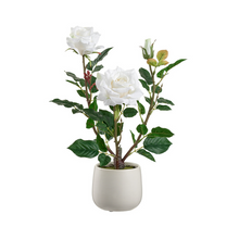 Load image into Gallery viewer, 16.1&quot; Artificial White Rose in Ceramic Vase | Elegant Faux Floral Table Decor