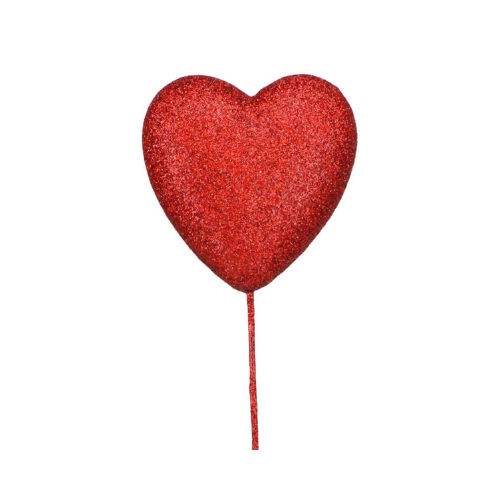 Set of 6 Red Glitter Heart Picks, 80MM Foam Hearts for Valentine's Decor, DIY Crafts & Floral Arrangements- HV136424