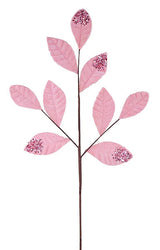 Pink Velvet Glitter Magnolia Leaf Spray | Luxe Christmas Stem | 27" x 9 Leaves-XS255222 Craig Bachman