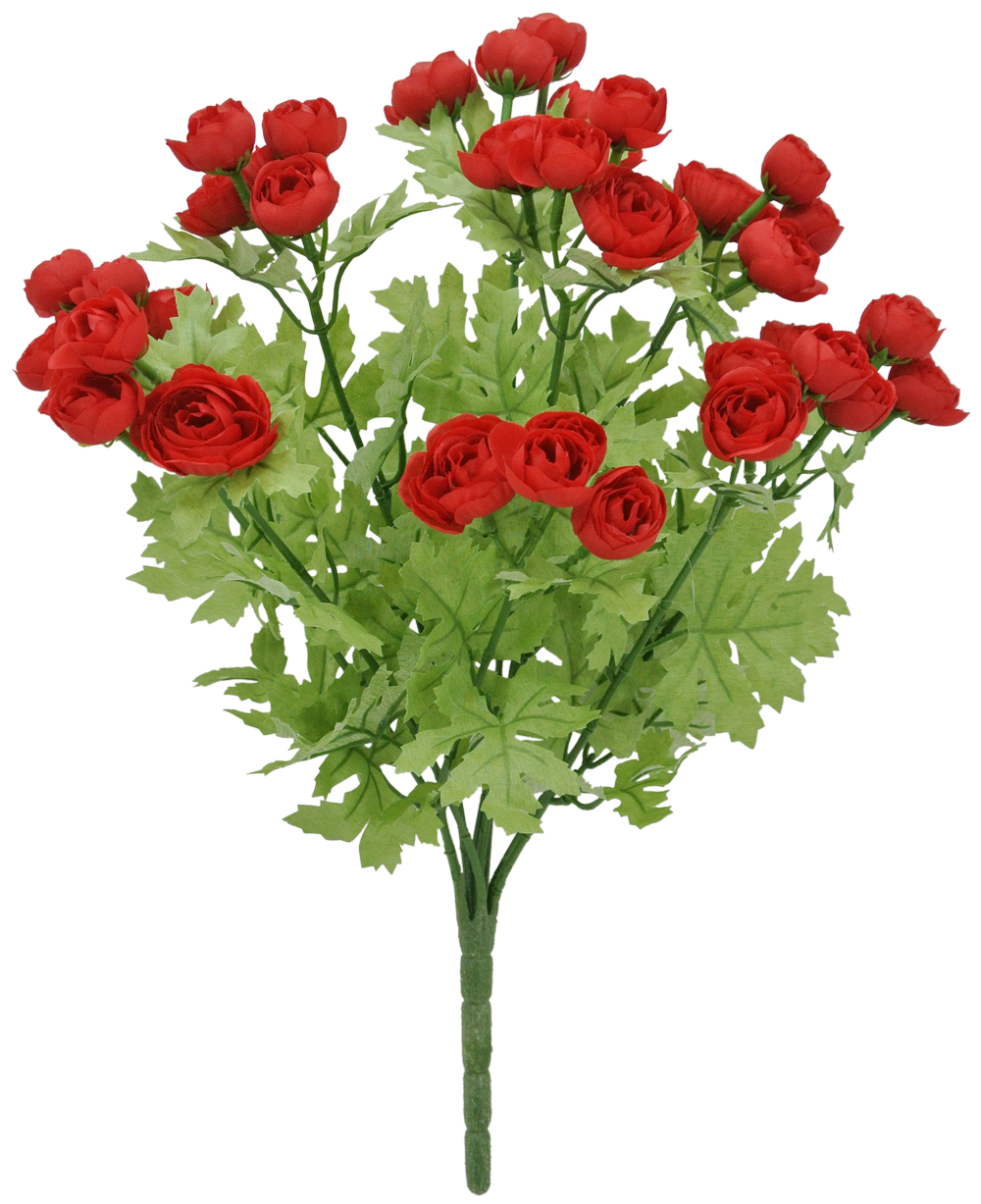 16" Artificial Red Mini Ranunculus Bush – Faux Floral Bouquet for Wedding Bouquets, Centerpieces & Home Décor-84055-RD