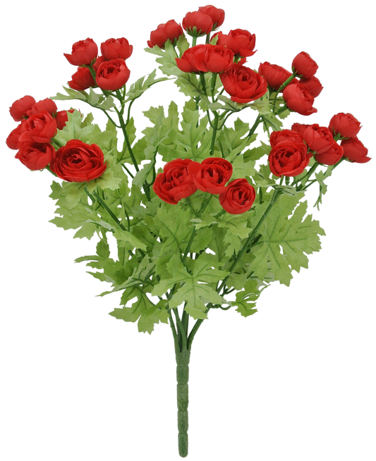 16" Artificial Red Mini Ranunculus Bush – Faux Floral Bouquet for Wedding Bouquets, Centerpieces & Home Décor-84055-RD