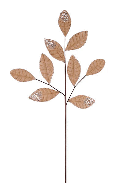 Taupe Velvet Glitter Magnolia Leaf Spray | Luxe Christmas Stem | 27" x 9 Leaves-XS258631 Craig Bachman