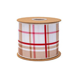 Gingerbread Plaid Wired Dupioni Ribbon | Pink Tan Christmas Ribbon | 4" x 10yd-9728W-743-100E LA Ribbons