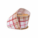 Gingerbread Plaid Wired Dupioni Ribbon | Pink Tan Christmas Ribbon | 4" x 10yd-9728W-743-100E LA Ribbons