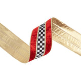 Red Velvet Checkered Wired Ribbon | Gold Trim Designer Ribbon | 2.5" x 10yd-9825W-250-63E LA Ribbons